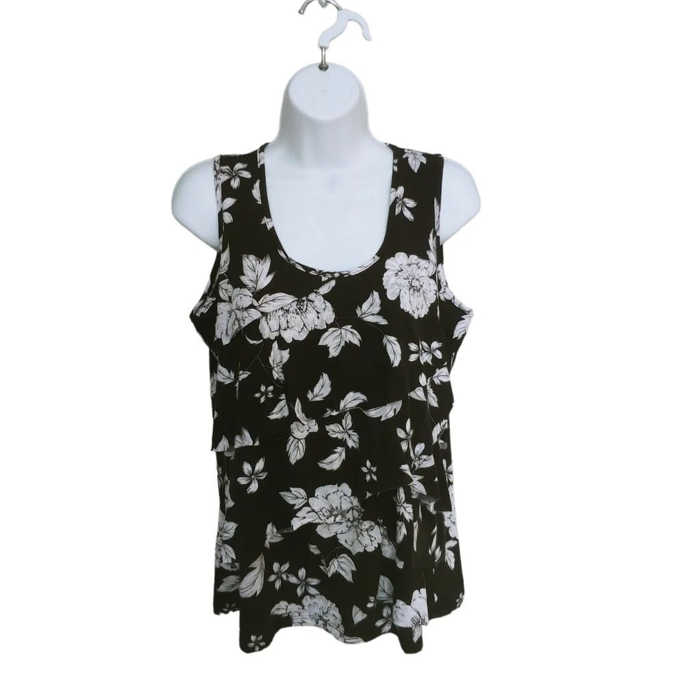 Classic Editions Multi  Layered Black White Floral Top M